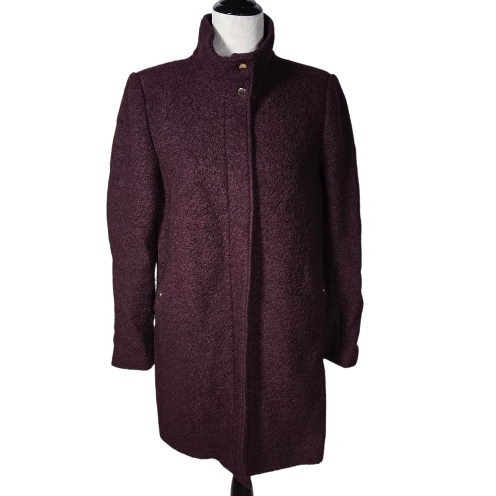 LOFT Medium Boucle Funnel Neck Burgundy  Wool Blend Coat AS IS